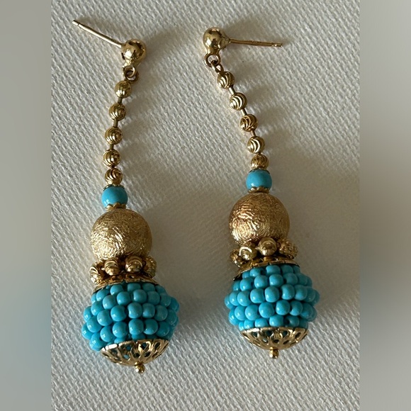 14K Turquoise Beaded Earrings - Picture 3 of 9